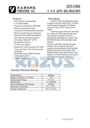 ES51988 datasheet - 3 3/4 AUTO REL/MAX/MIN