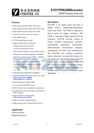 ES51990 datasheet - DMM Analog front end