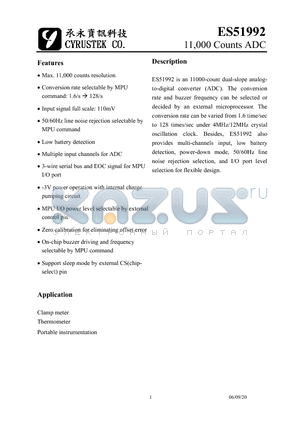 ES51992 datasheet - 11,000 Counts ADC