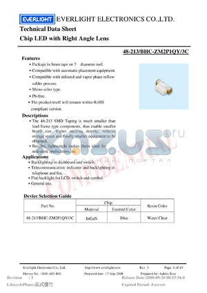 48-213-BHC-ZM2P1QY-3C datasheet - Chip LED with Right Angle Lens