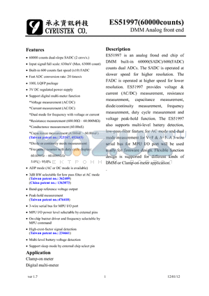 ES51997 datasheet - DMM Analog front end