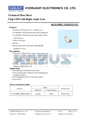 48-213-BHC-ZM2P1QY-3C datasheet - Chip LED with Right Angle Lens