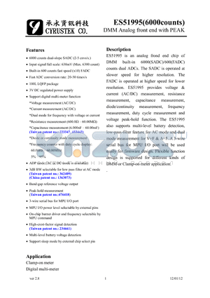 ES51995 datasheet - DMM Analog front end with PEAK