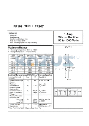 FR107 datasheet - 1 Amp Schottky Rectifier 50 to 100 Volts