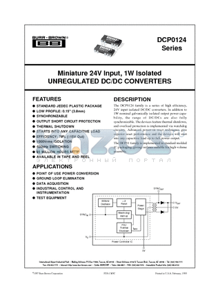 DCP0124 datasheet - Miniature 24V Input, 1W Isolated UNREGULATED DC/DC CONVERTERS