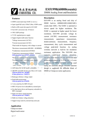 ES51998 datasheet - DMM Analog front end/Insulation