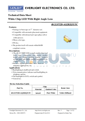 48-213-T2D-AQ2R2QY-3C datasheet - White Chip LED With Right Angle Lens