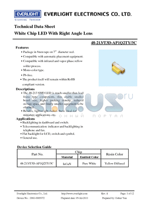 48-213-T3D-AP1Q2TY-3C datasheet - White Chip LED With Right Angle Lens