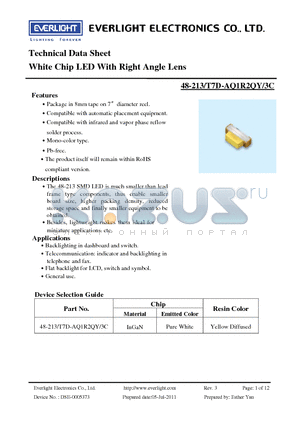 48-213-T7D-AQ1R2QY-3C datasheet - White Chip LED With Right Angle Lens