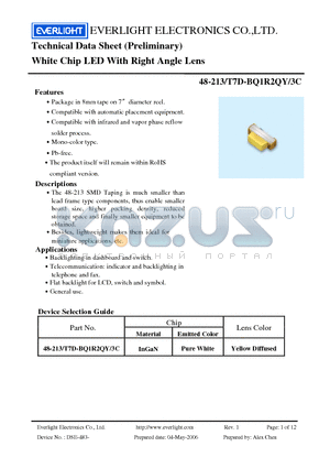 48-213/T7D-BQ1R2QY/3C datasheet - White Chip LED With Right Angle Lens