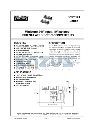 DCP012405DP datasheet - Miniature 24V Input, 1W Isolated UNREGULATED DC/DC CONVERTERS