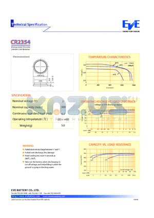 CR2354 datasheet - Manganese Dioxide Lithium Coin Batteries