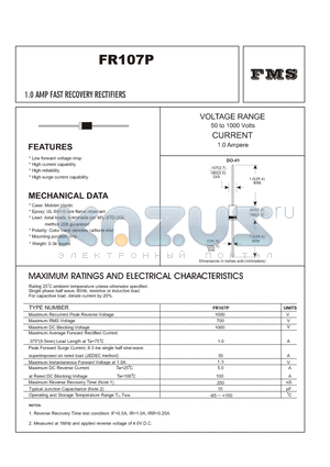 FR107P datasheet - 1.0 AMP FAST RECOVERY RECTIFIERS