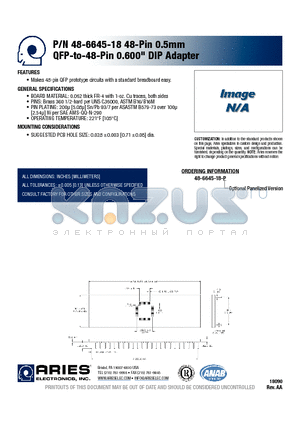 48-6645-18-P datasheet - 48-Pin 0.5mm QFP-to-48-Pin 0.600