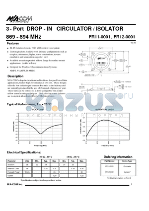 FR11-0001 datasheet - Single Junction Drop-In Circulator