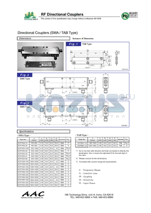 DCP1831-20 datasheet - RF Directional Couplers (SMA / TAB Type)