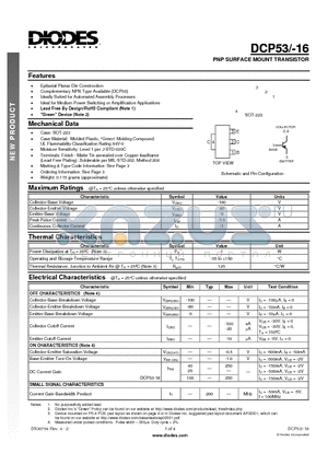 DCP53 datasheet - PNP SURFACE MOUNT TRANSISTOR