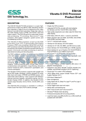 ES6128 datasheet - Vibratto-S DVD Processor Product Brief