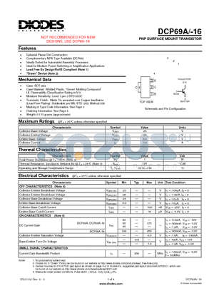 DCP69A-16 datasheet - PNP SURFACE MOUNT TRANSISTOR