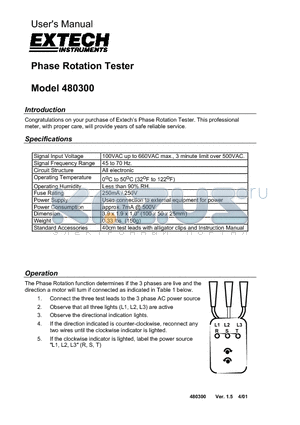 480300 datasheet - Phase Rotation Tester