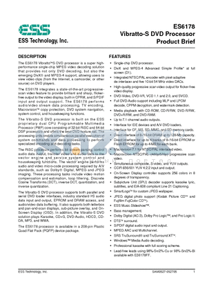 ES6178F datasheet - Vibratto-S DVD Processor Product Brief
