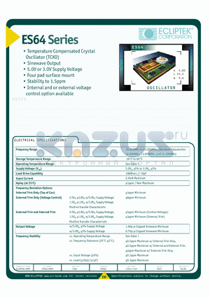 ES64 datasheet - Temperature Compensated Crystal Oscillator (TCXO)