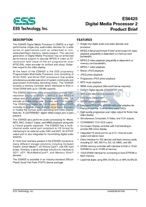 ES6425FF datasheet - Digital Media Processor 2 Product Brief