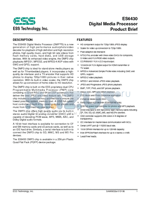 ES6430 datasheet - Digital Media Processor Product Brief