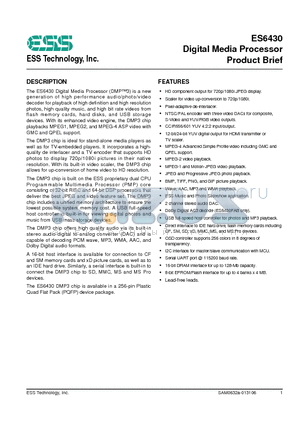 ES6430FAB datasheet - Digital Media Processor Product Brief