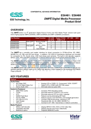 ES6460 datasheet - DMPX Digital Media Processor