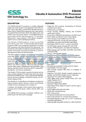 ES6603SF datasheet - Vibratto-II Automotive DVD Processor Product Brief