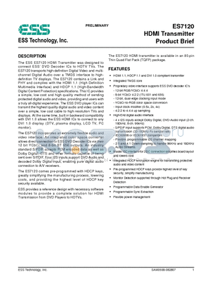 ES7120 datasheet - HDMI Transmitter
