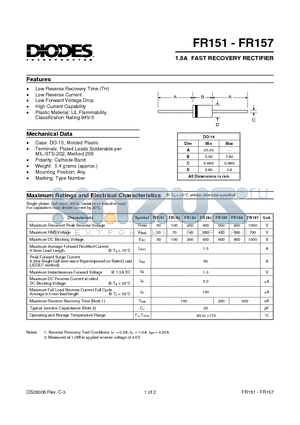 FR151 datasheet - 1.5A FAST RECOVERY RECTIFIER