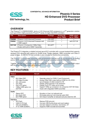 ES8390 datasheet - HD Enhanced DVD Processor