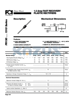 FR151 datasheet - 1.5 Amp FAST RECOVERY