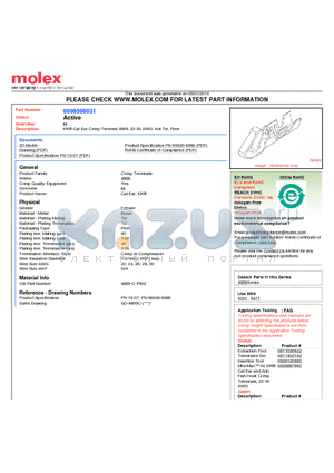 4809C datasheet - KK^ Cat Ear Crimp Terminal 4809, 22-30 AWG, Hot Tin, Reel