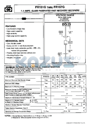 FR151G datasheet - 1.5 AMPS. GLASS PASSIVATED FAST RECOVERY RECTIFIERS