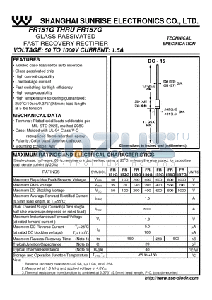 FR151G datasheet - GLASS PASSIVATED FAST RECOVERY RECTIFIER
