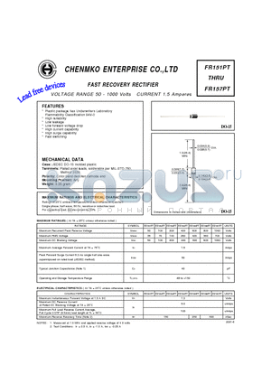 FR151PT datasheet - FAST RECOVERY RECTIFIER