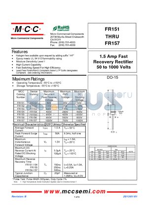 FR151_13 datasheet - 1.5 Amp Fast Recovery Rectifier 50 to 1000 Volts