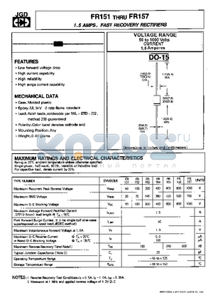 FR152 datasheet - 1.5 AMPS. FAST RECOVRY RECTIFIERS