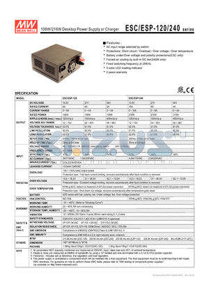 ESC/ESP-240 datasheet - 108W/216W Desktop Power Supply or Charger