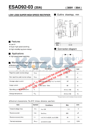 ESAD92-03 datasheet - LOW LOSS SUPER HIGH SPEED RECTIFIER