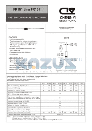 FR152 datasheet - FAST SWITCHING PLASTIC RECTIFIER