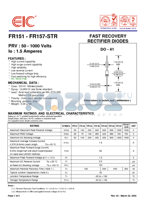 FR152 datasheet - FAST RECOVERY