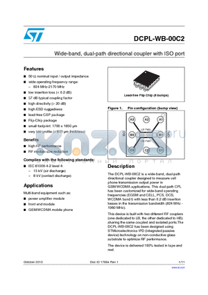 DCPL-WB-00C2 datasheet - Wide-band, dual-path directional coupler with ISO port