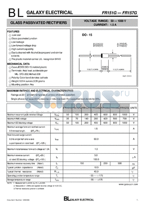 FR152G datasheet - GLASS PASSIVATED RECTIFIERS