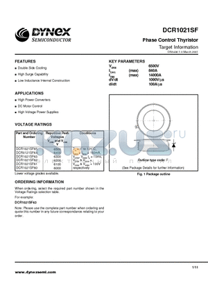 DCR0121SF64 datasheet - Phase Control Thyristor Target Information