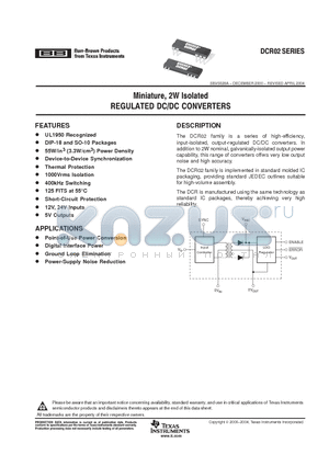 DCR02 datasheet - Miniature, 2W Isolated REGULATED DC/DC CONVERTERS