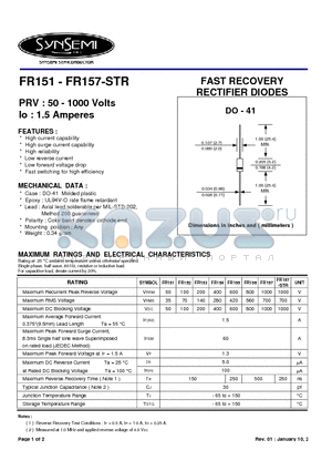 FR153 datasheet - FAST RECOVERY RECTIFIER DIODES